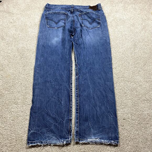 VTG Levi's 501 Jeans Mens 36x32* Blue Button Fly Y2K Straight Distressed Patch - Picture 1 of 12